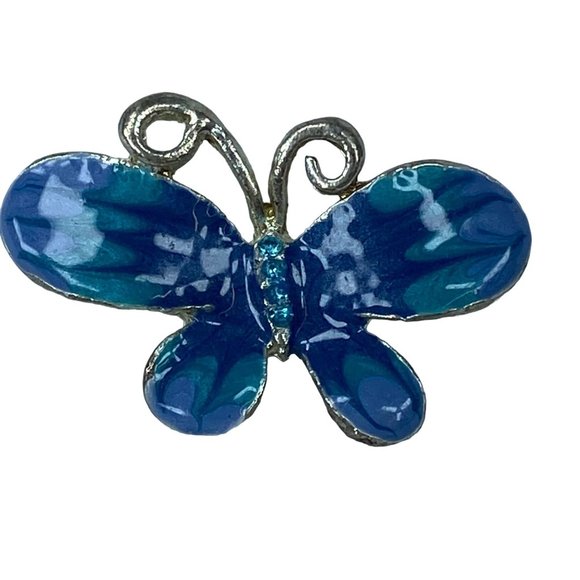 Silver & Shade of Blue Enameled Butterfly Pin Brooch Jewelry Rhinestone Accents - Picture 16 of 16